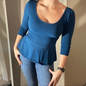 Blue Peplum Top with Three Quarter Sleeves